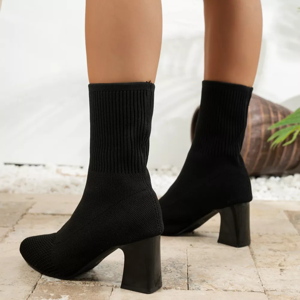 Point Toe Knit Sock Boots with Block Heels, image 5