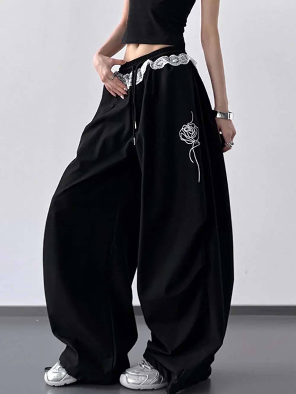 Drawstring Lace Detail Wide Leg Pants, image 4