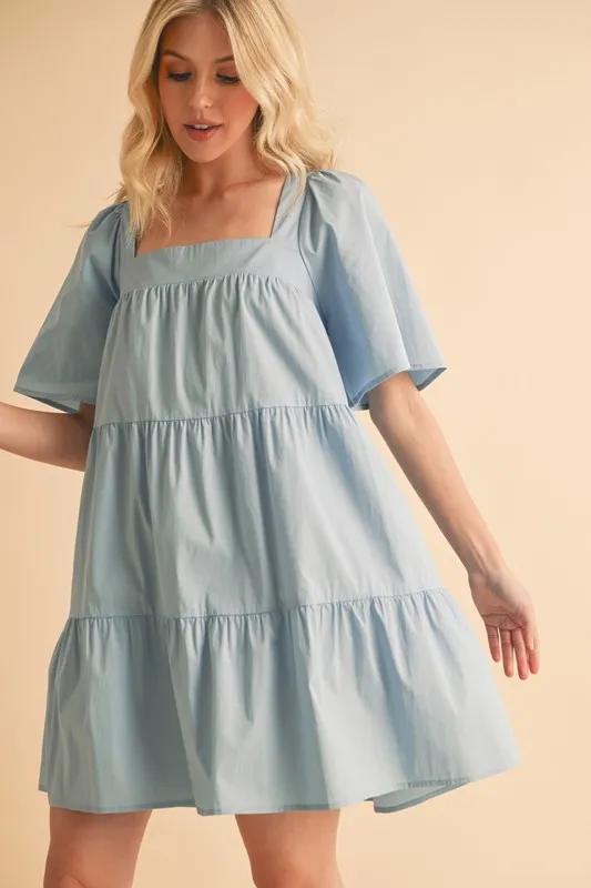 Square Neck Half Sleeve Tiered Dress, image 3