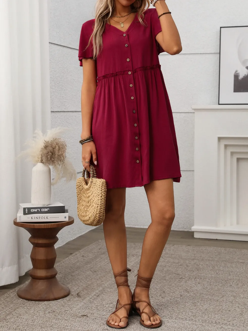 Button Front Flutter Sleeve Dress, image 22