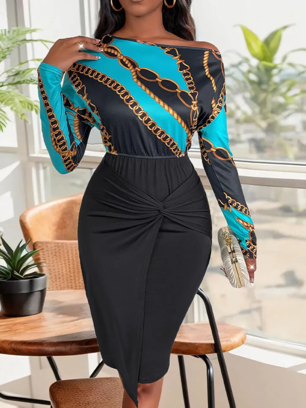 Twisted Printed Long Sleeve Dress, image 5
