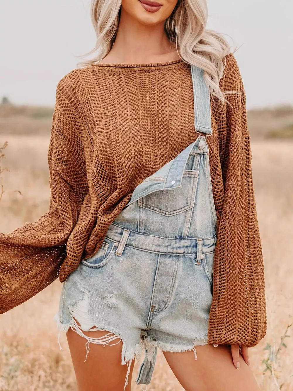 Distressed Denim Overalls Shorts, image 5