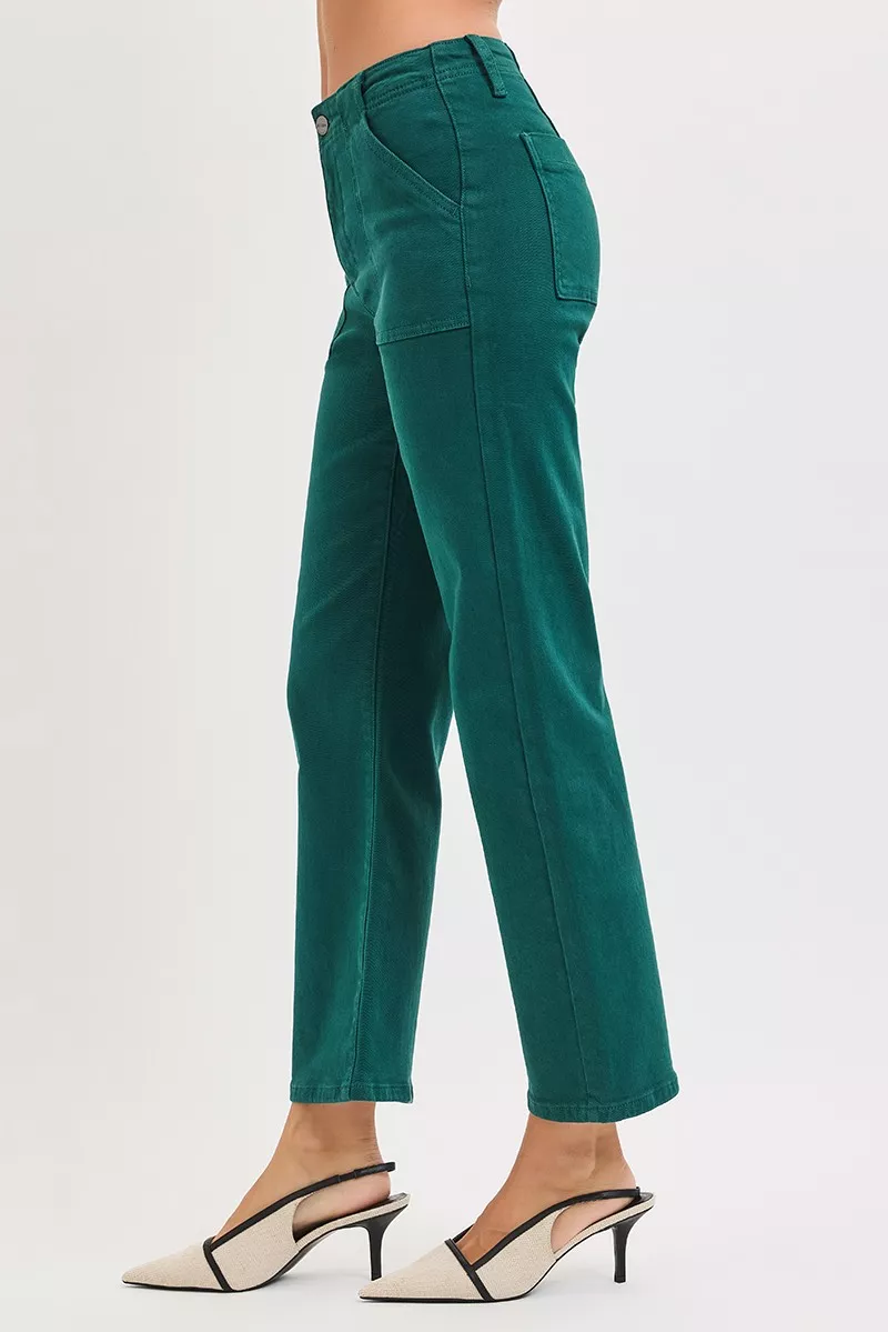 High Rise Ankle Flare Patch Pocket Jeans, image 4