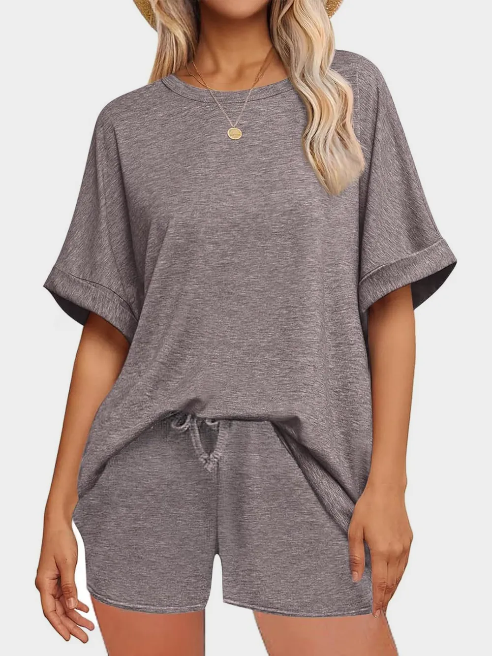 Round Neck T-Shirt and Drawstring Shorts Set, image 12