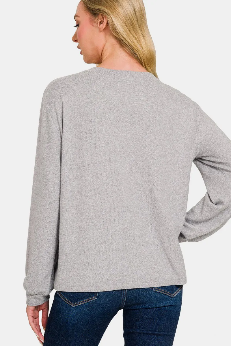 Hacci Round Neck Long Sleeve T-Shirt, image 2