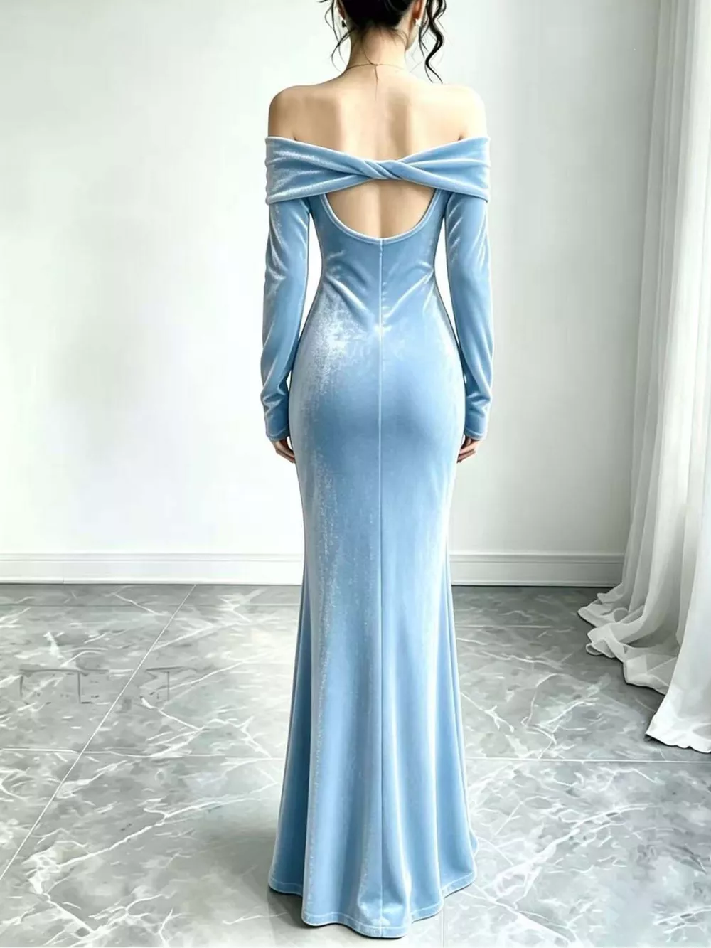 Full Size Off-Shoulder Velvet Mermaid Maxi Dress Plus Size, image 12