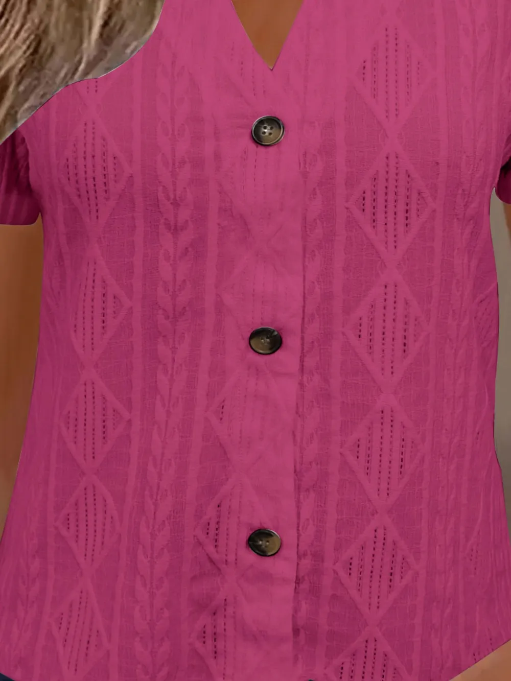 Textured Notched Short Sleeve Blouse, image 12