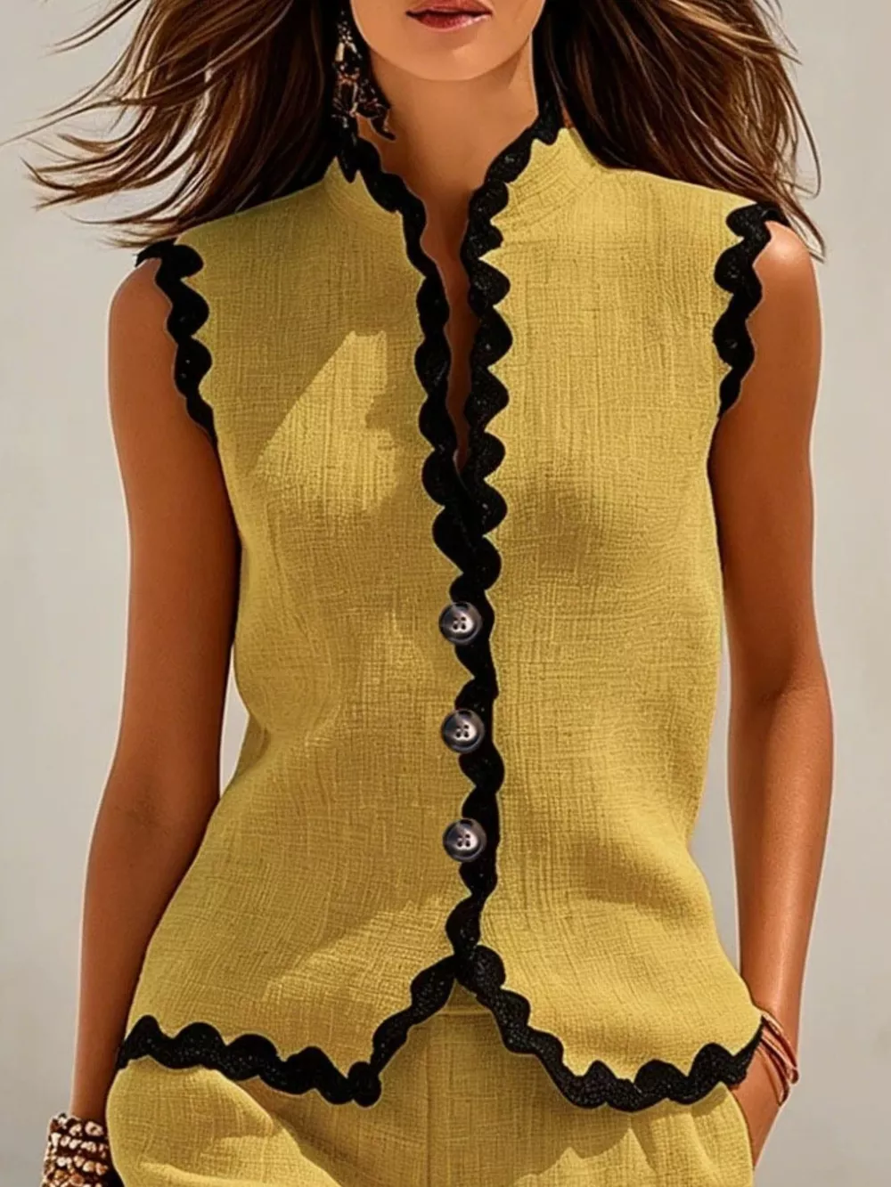 Full Size Scalloped Trim Sleeveless Vest and Shorts Two-Piece Set Plus Size, image 10