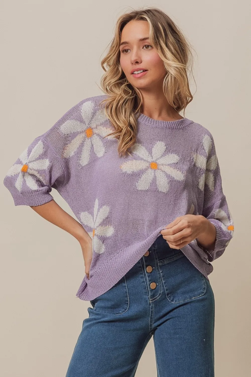 Floral Pattern Slit Sweater, image 2