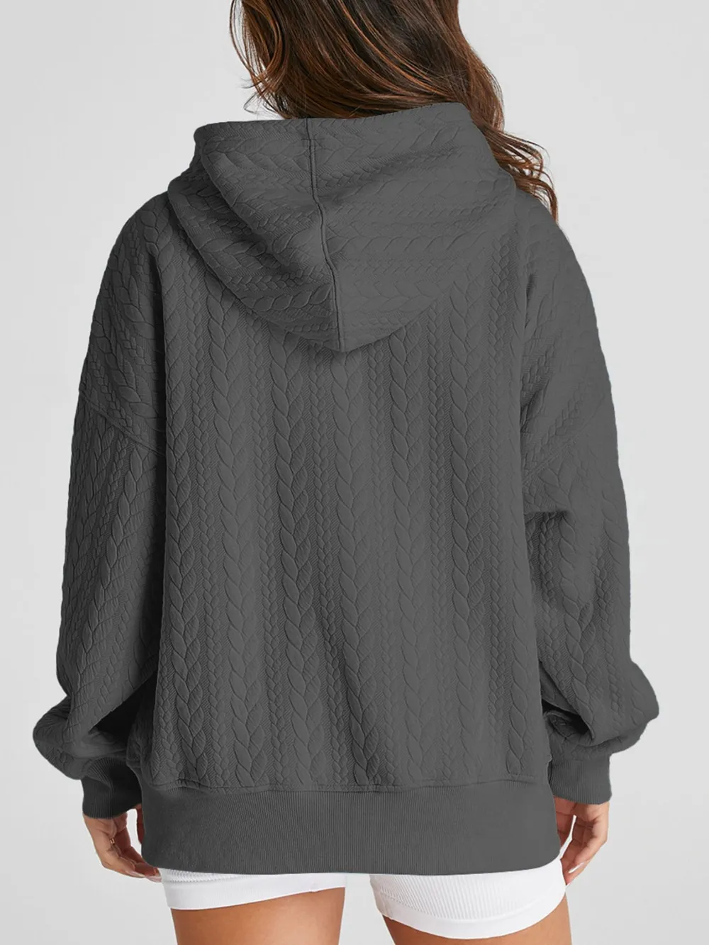 Drawstring Textured Baggy Solid Hoodie, image 6