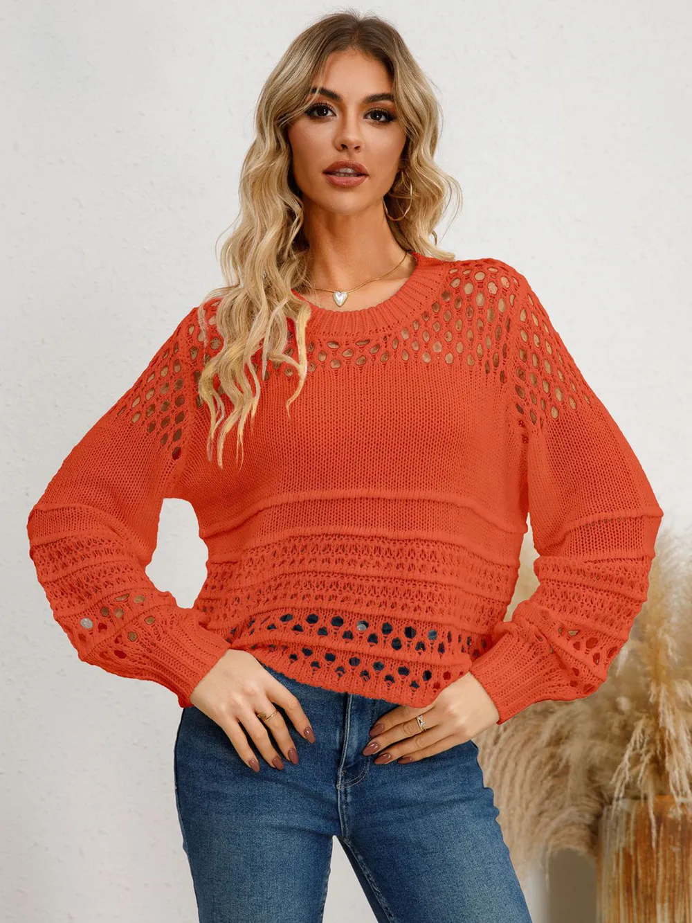 Cutout Round Neck Knit Top, image 3