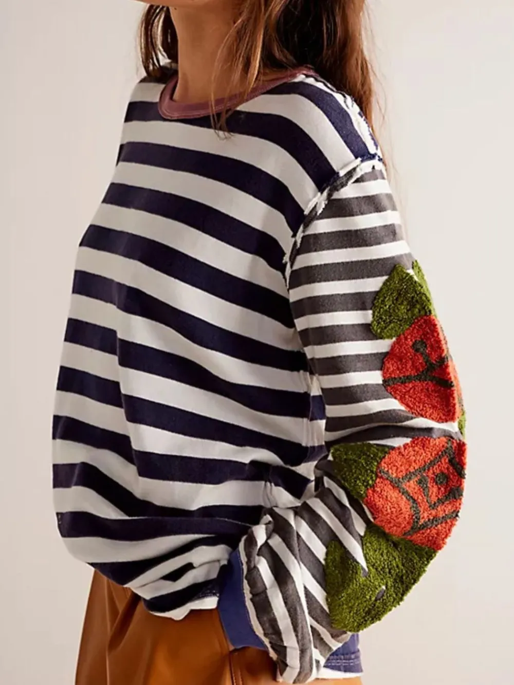 Striped Round Neck Long Sleeve Sweatshirt, image 5