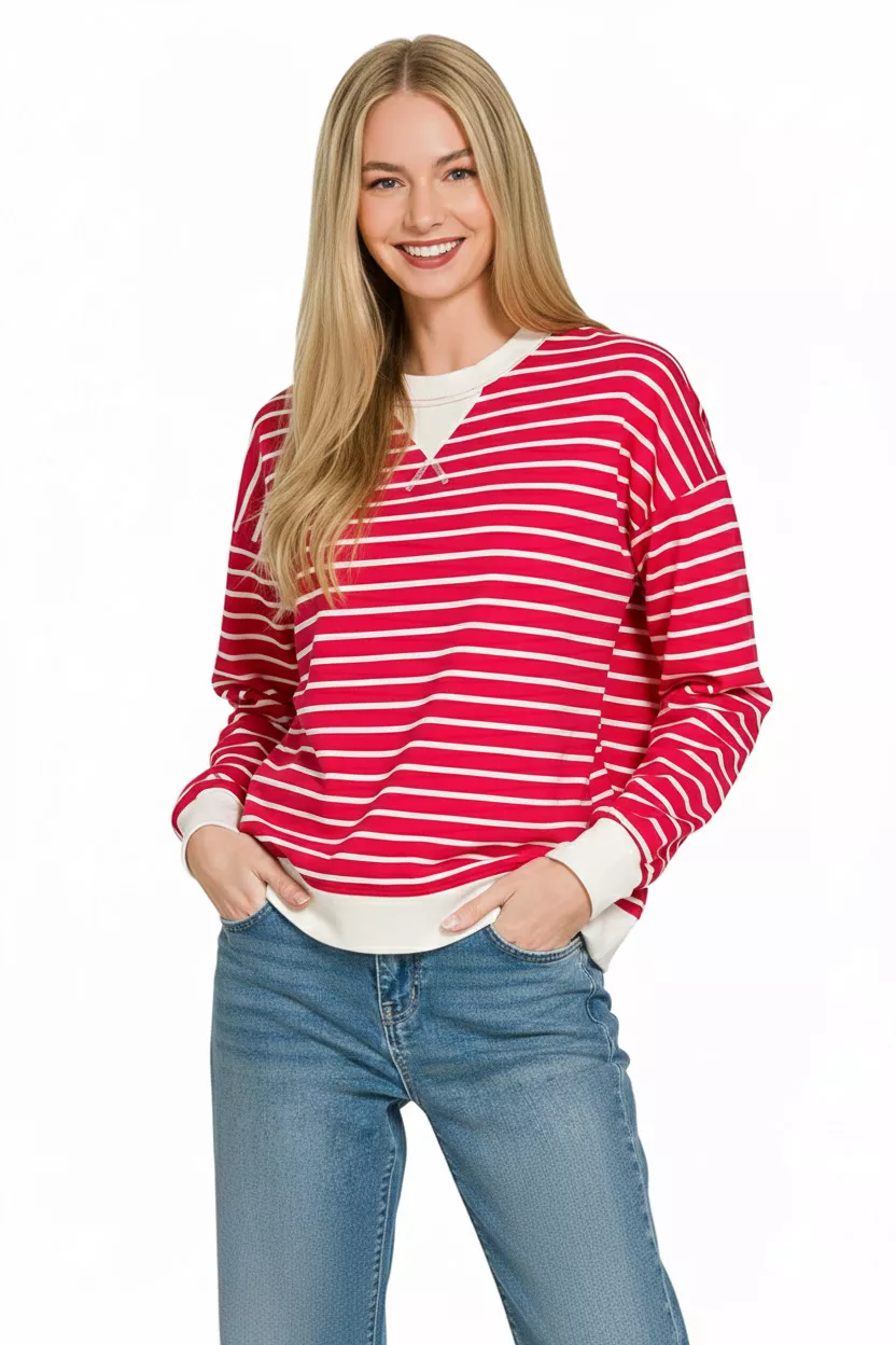 Contrast Striped Round Neck Sweatshirt, image 3