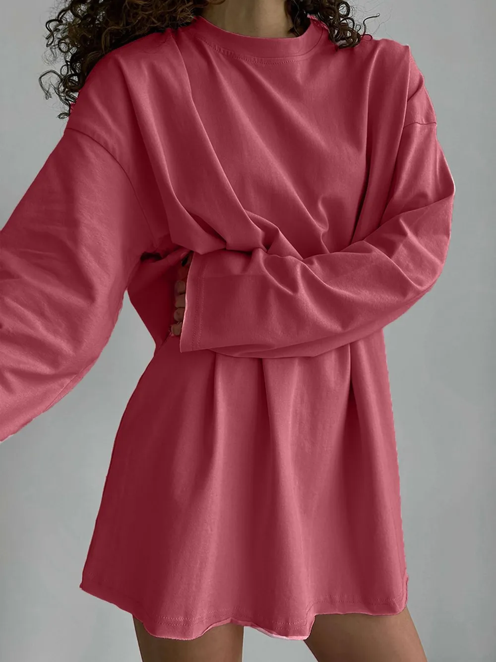 Round Neck Long Sleeve Oversized T-Shirt, image 30
