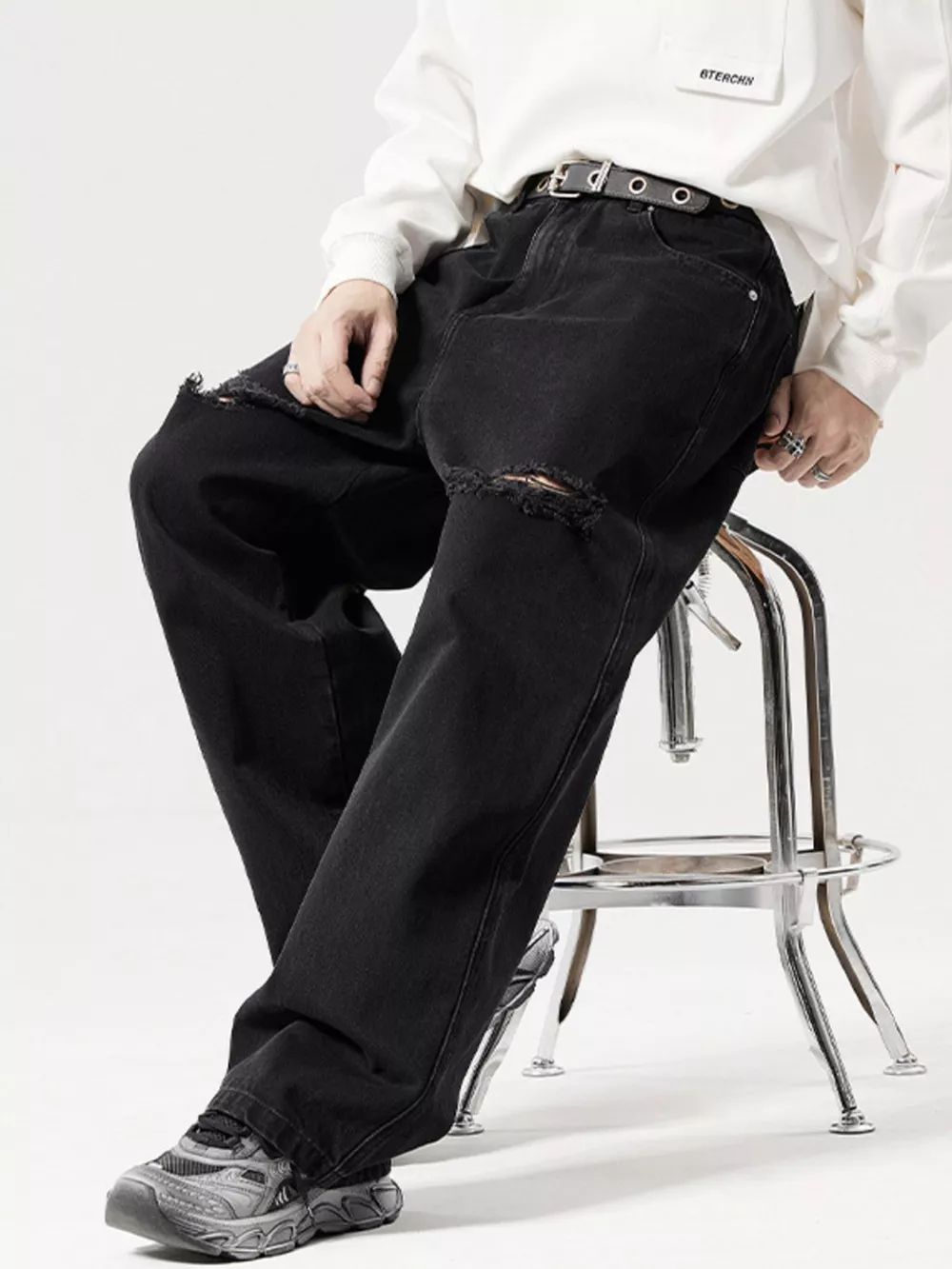 Men's Distressed Wide Leg Jeans, image 6