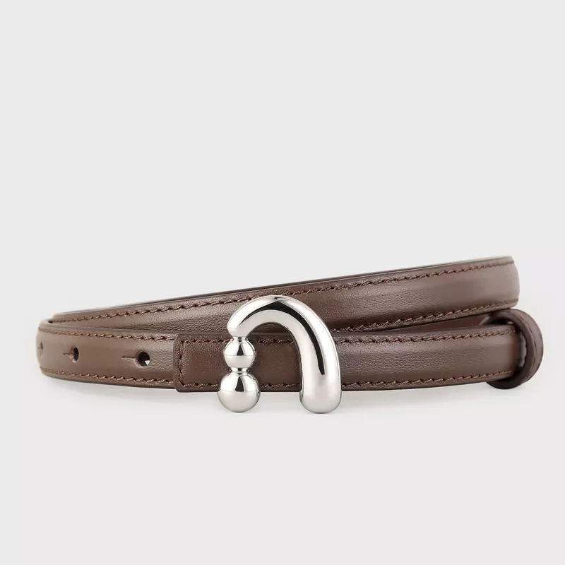 Silver Buckle Skinny Leather Belt, image 4