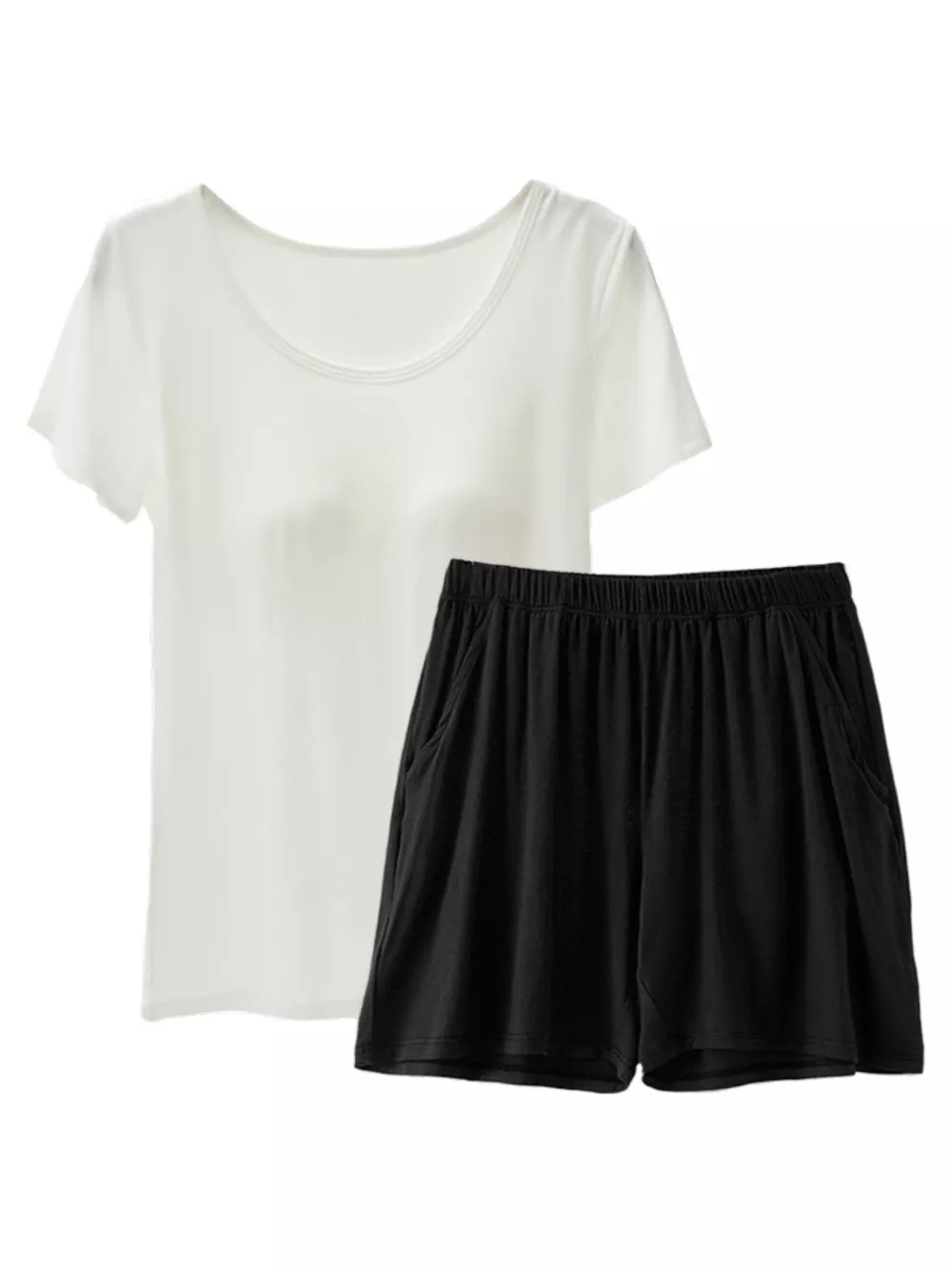 Plus Size Padded Modal Short Sleeve T-Shirt and Shorts Set, image 9