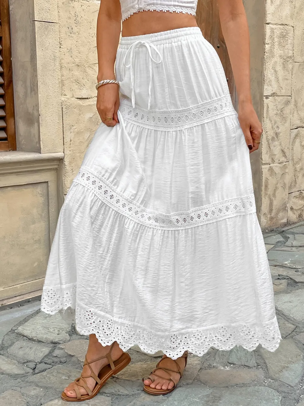 Lace Detail Elastic Waist Skirt, image 6