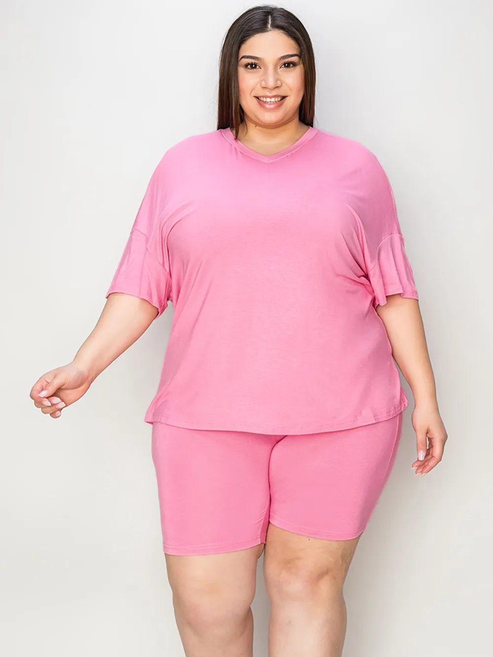 Full Size V-Neck Drop Shoulder T-Shirt and Shorts Set, image 17