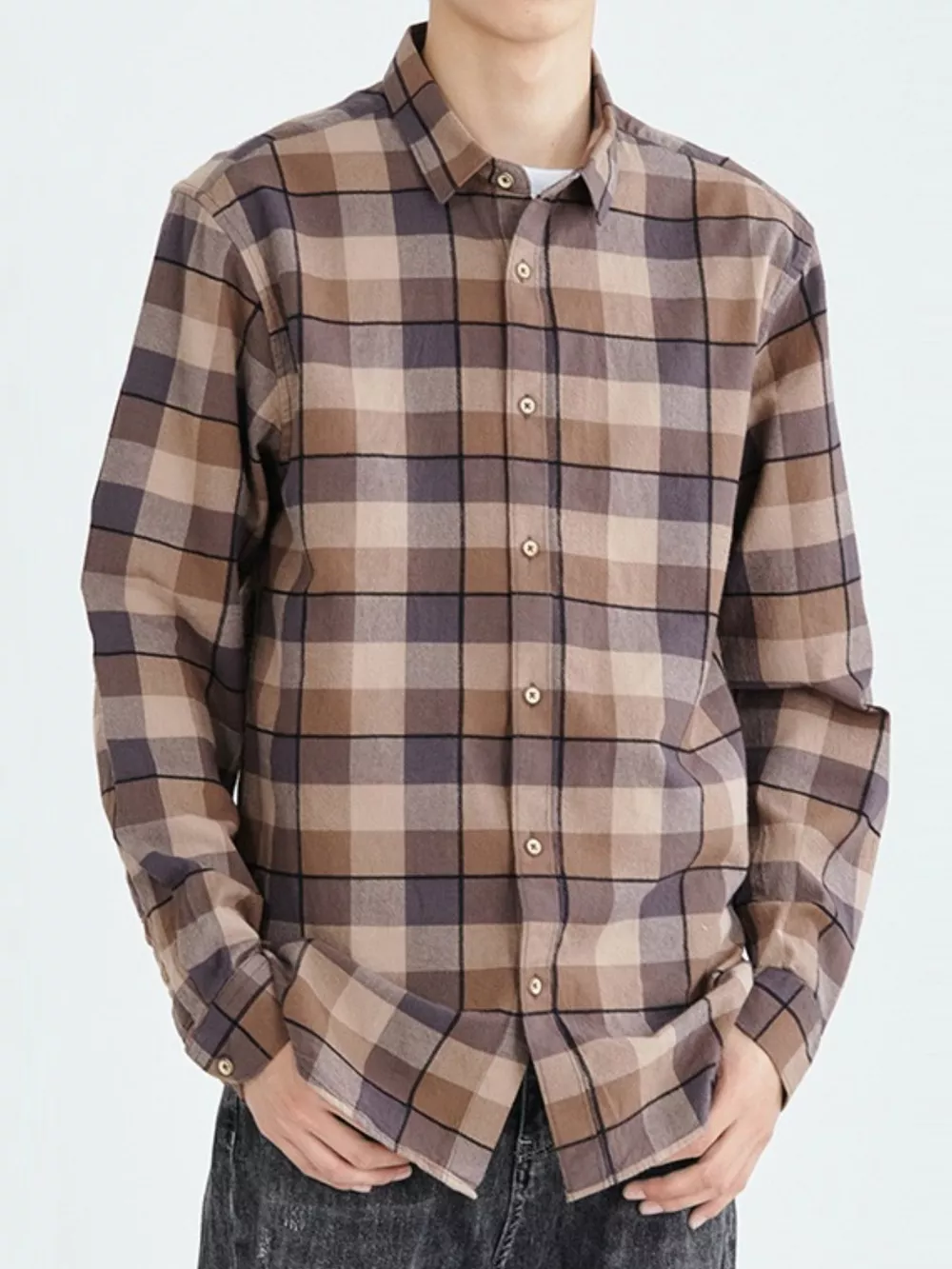 Men's Full Size Casual Plaid Long Sleeve Shirt Plus Size