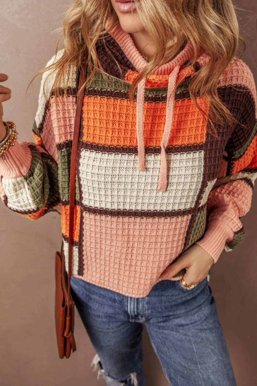 Drawstring Color Block Mock Neck Sweater, image 11