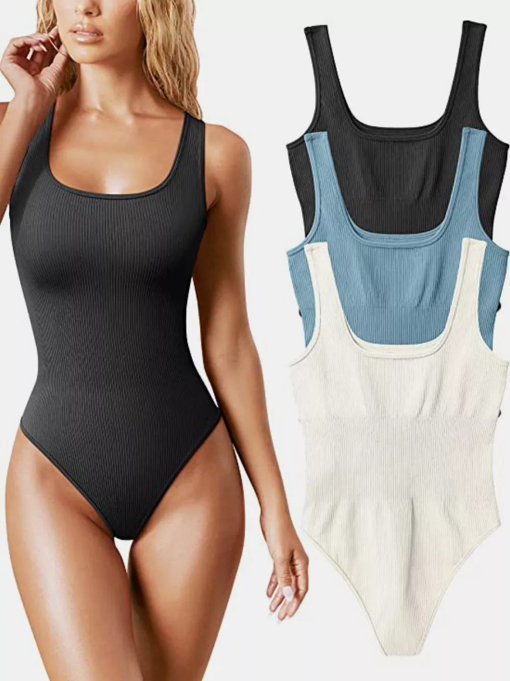 Full Size Ribbed Knit Sleeveless Scoop Neck Bodysuit Plus Size, image 51