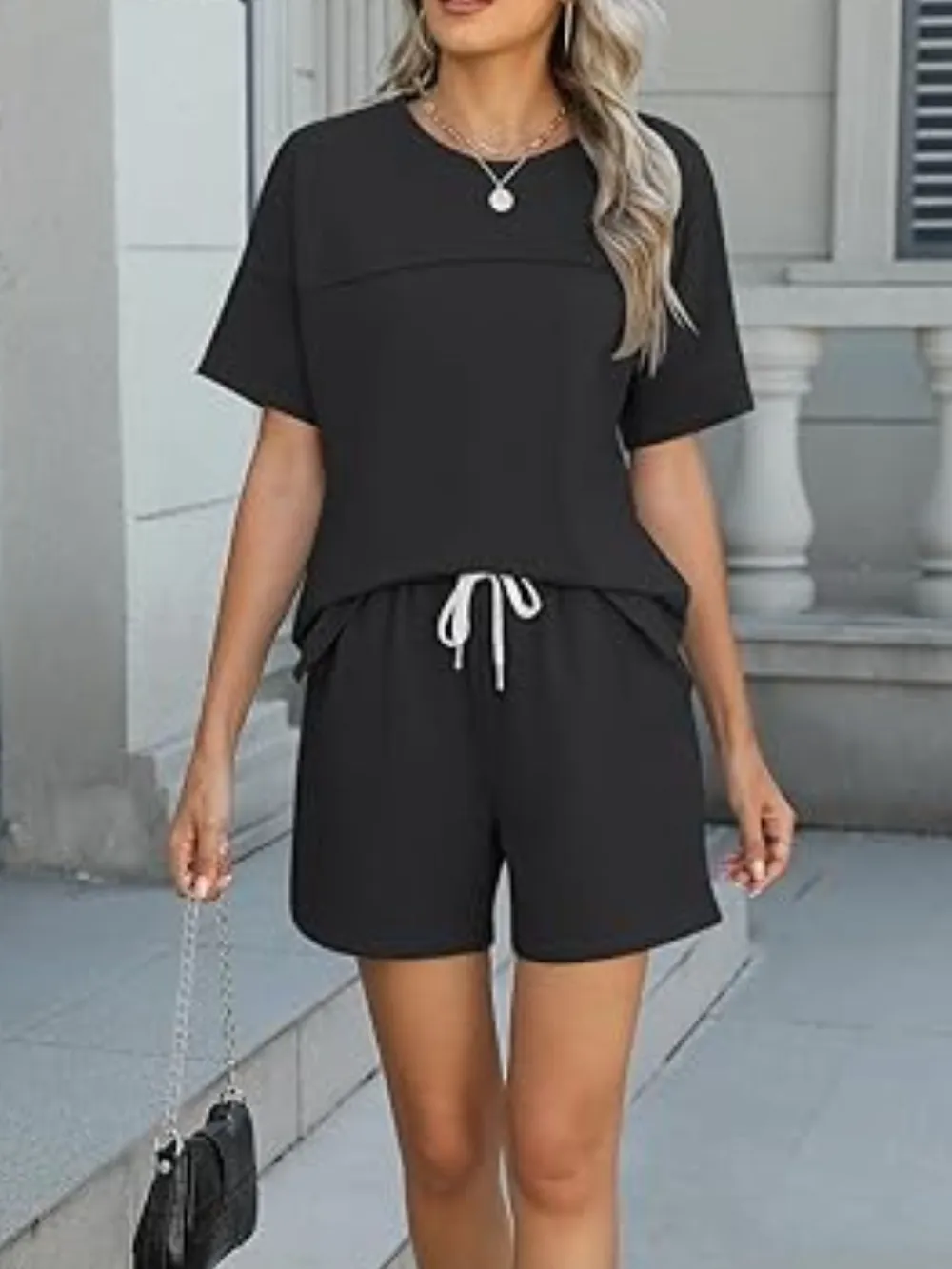 Round Neck Short Sleeve Top and Shorts Set, image 9