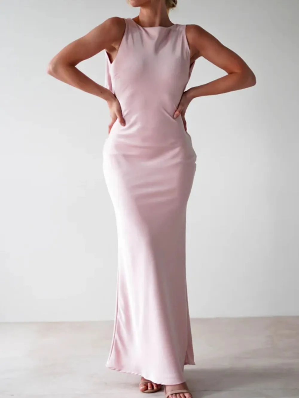 Satin Sleeveless Maxi Dress, image 12