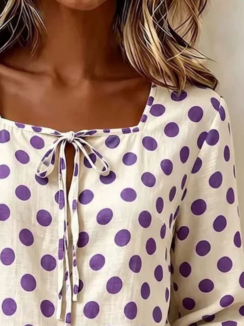Full Size Square Neck Polka Dot Blouse Plus Size, image 6