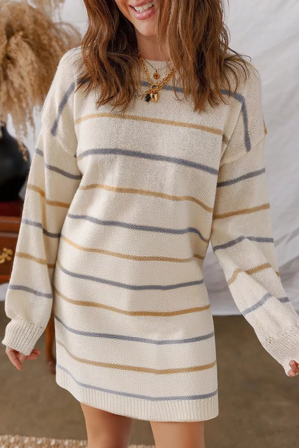 Striped Dropped Shoulder Oversized Sweater Dress, image 2