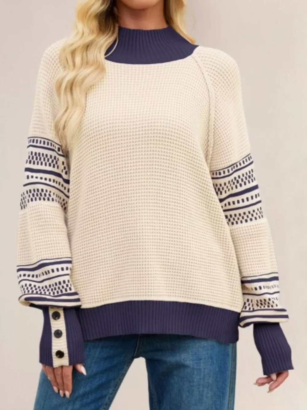 Waffle Knit Mock Neck Sweater, image 2