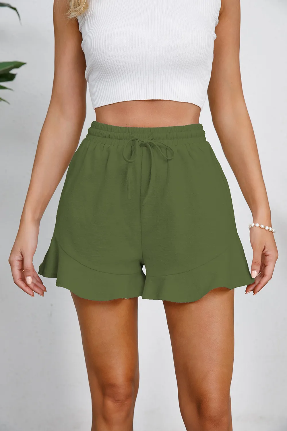 Full Size Drawstring Ruffle Hem Shorts, image 23