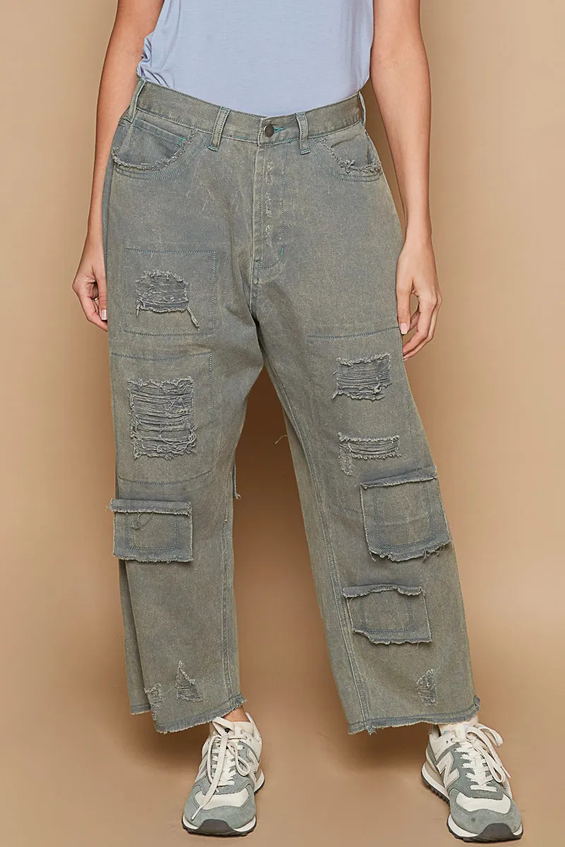 Distressed Raw Hem Wide Leg Pants