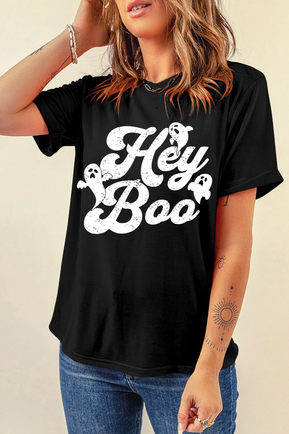 Letter Graphic Round Neck Short Sleeve T-Shirt, image 4