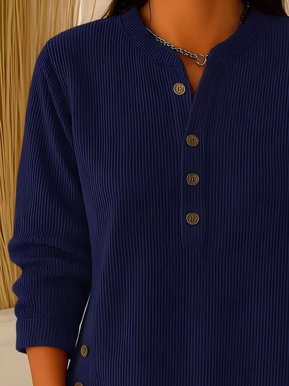 Full Size Ribbed Half Button Henley Top Plus Size, image 5