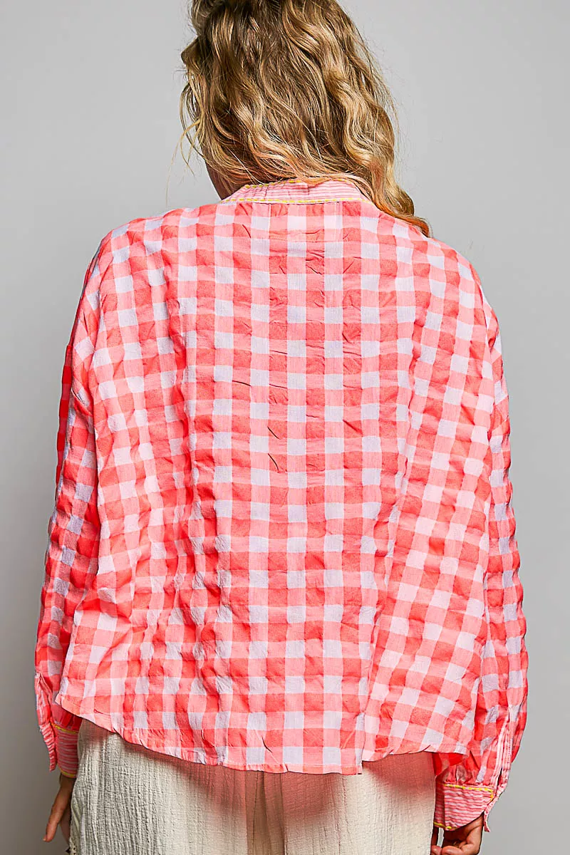 POL Gingham Embroidered Palm Tree Blouse, image 3
