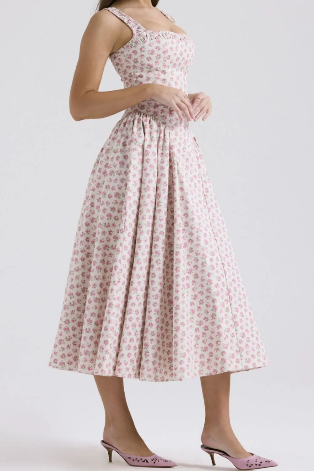 Floral Square Neck Wide Strap Midi Dress, image 3