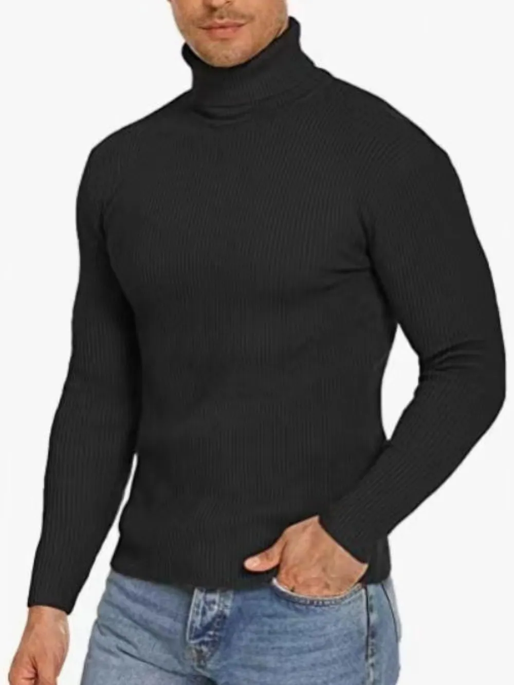 Men's Plus Size Ribbed Turtleneck Long Sleeve Sweater, image 8