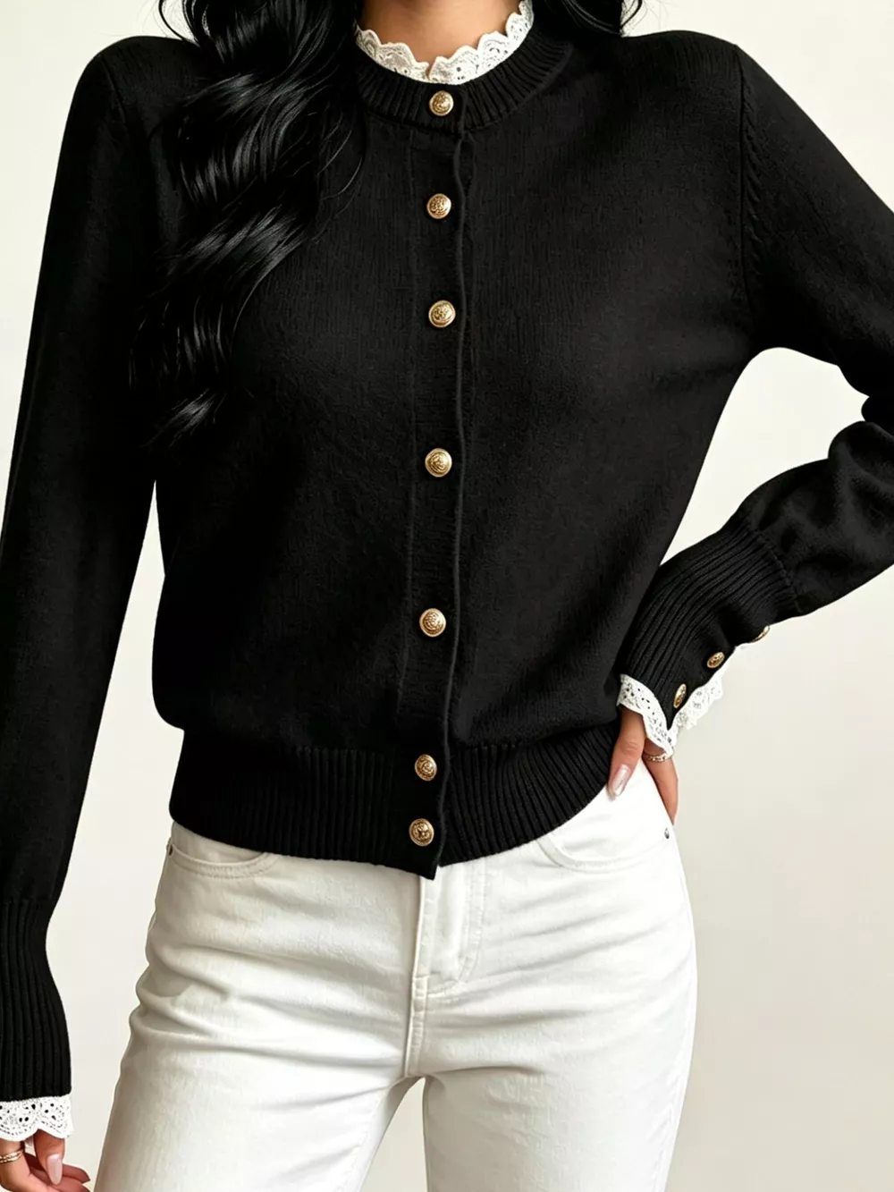 Lace Trim Mock Neck Sweater, image 7