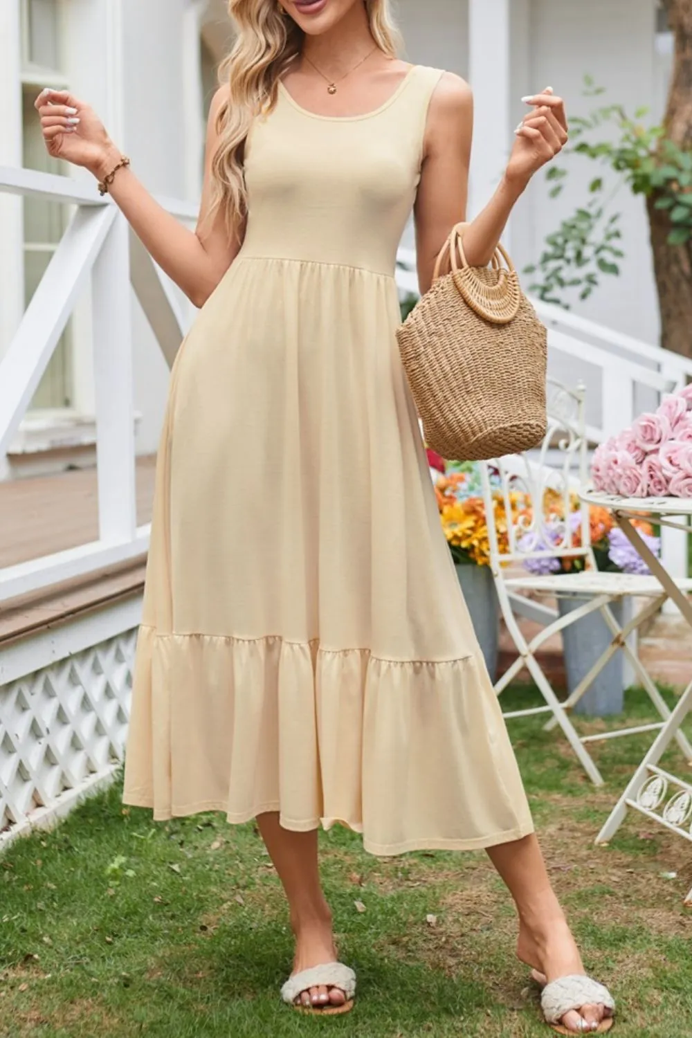Round Neck Wide Strap Tank Dress, image 16