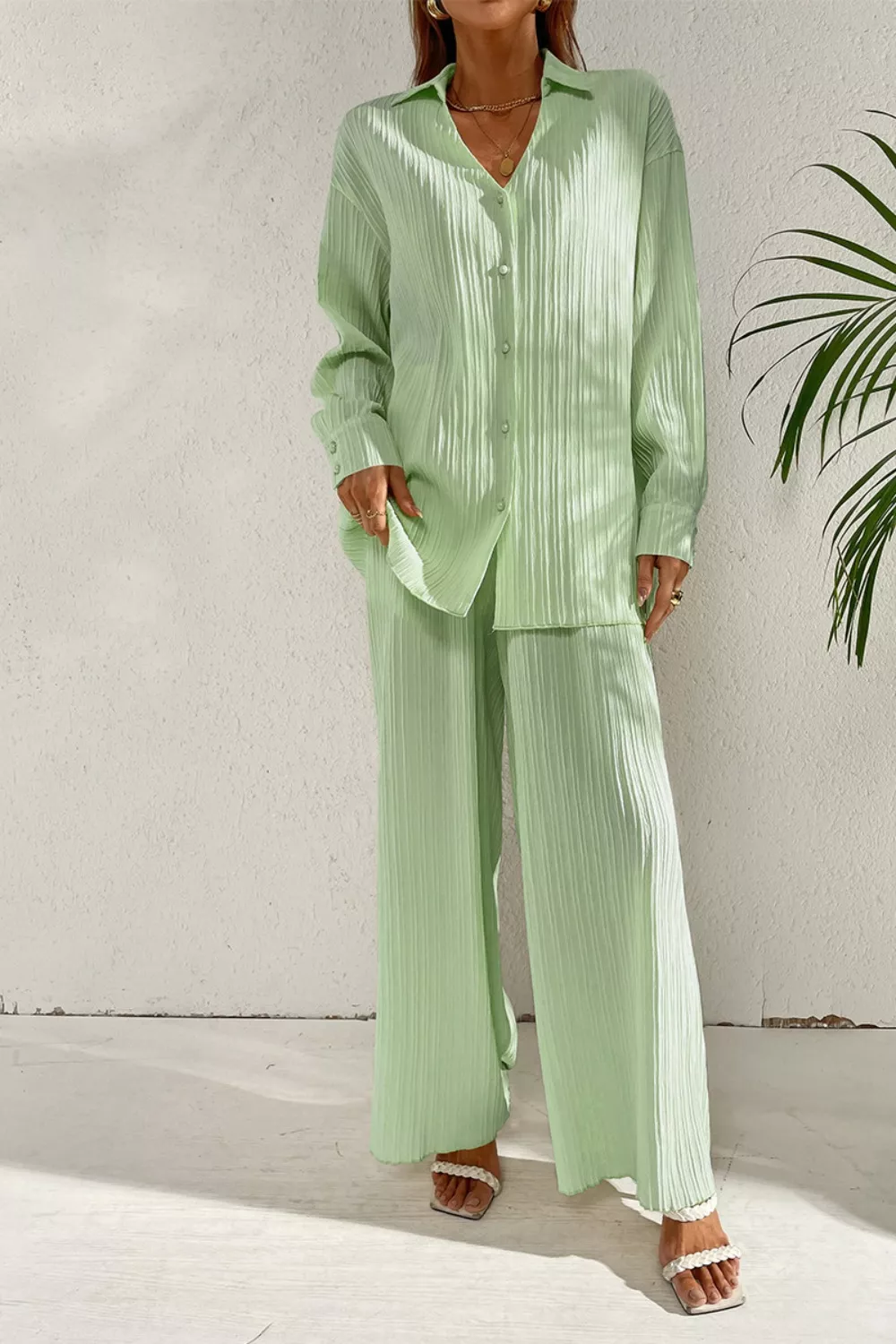 Long Sleeve Shirt & Wide Leg Pants Set, image 14