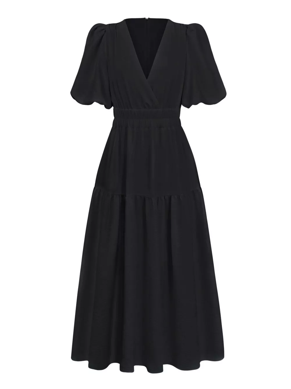 Elegant Puff Sleeve V-Neck Midi Dress, image 11