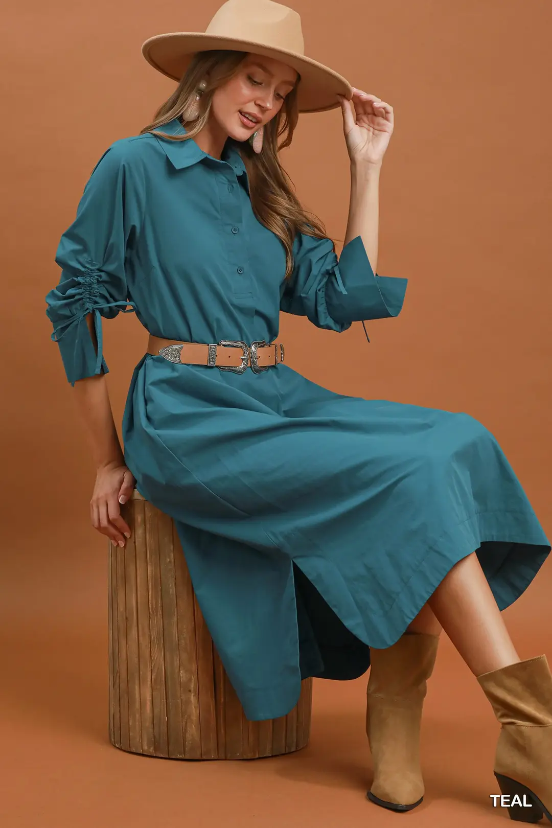 Collared Button Detail Relaxed Midi Dress, image 4