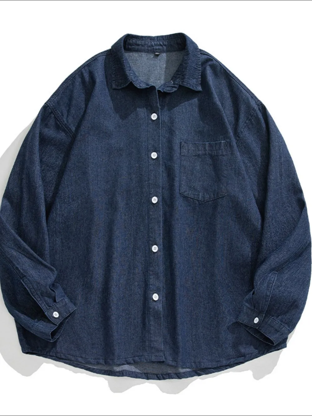 Men's Plus Size Collared Neck Long Sleeve Denim Shirt, image 5