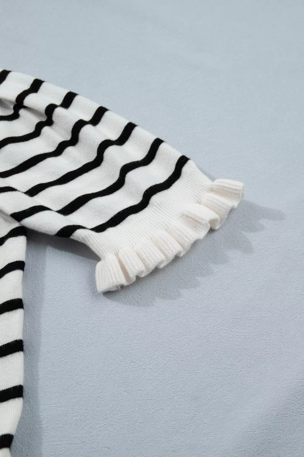 Stripe Ruffle Trim Button Down Knit Short Sleeve Sweater Cardigan, image 7
