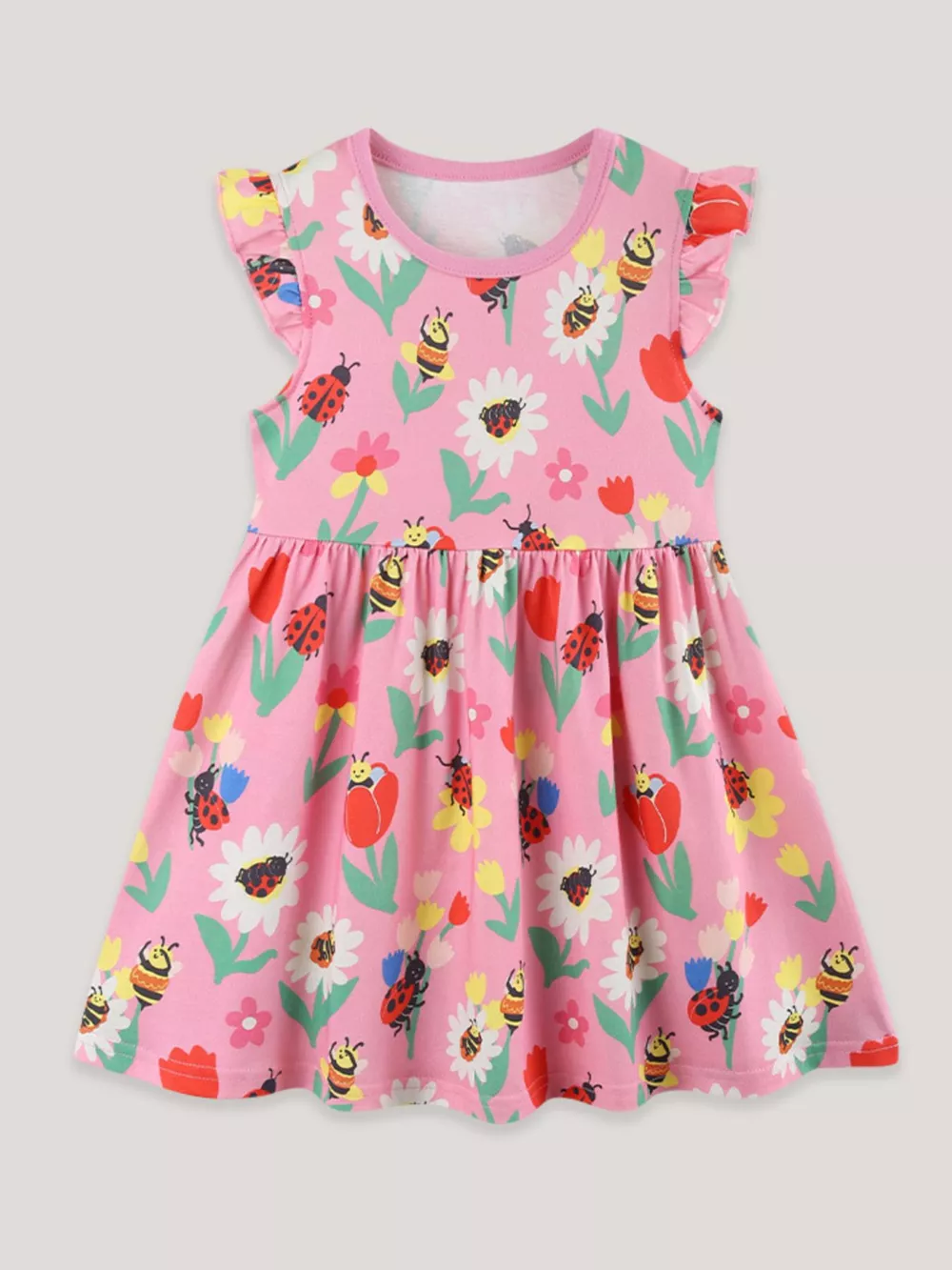 Children's Floral & Insect Print Ruffle Sleeve Casual Dress, image 2
