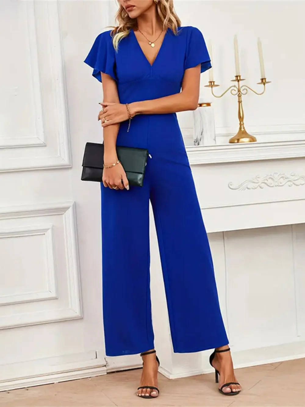 V-Neck Flutter Sleeve Jumpsuit, image 11