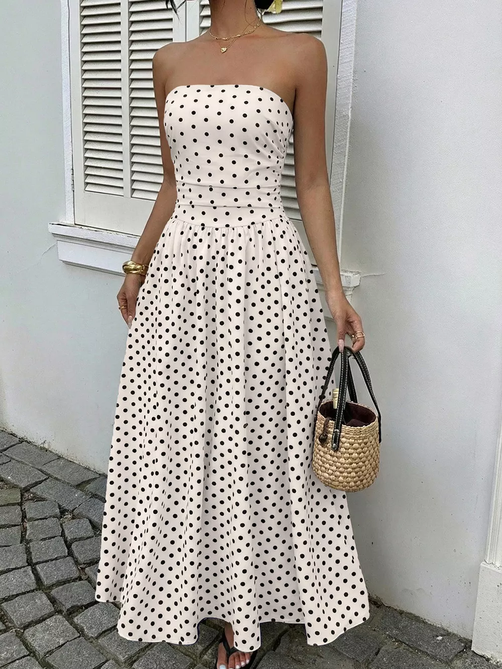 Polka Dot Tube A-Line Dress, image 5