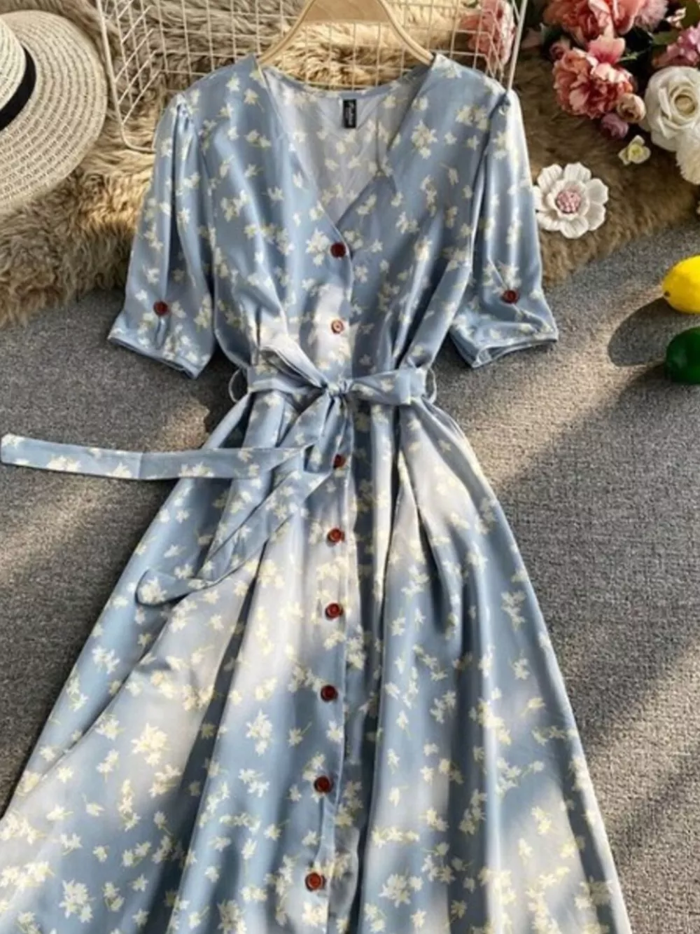Floral Print V-Neck Midi Dress, image 33