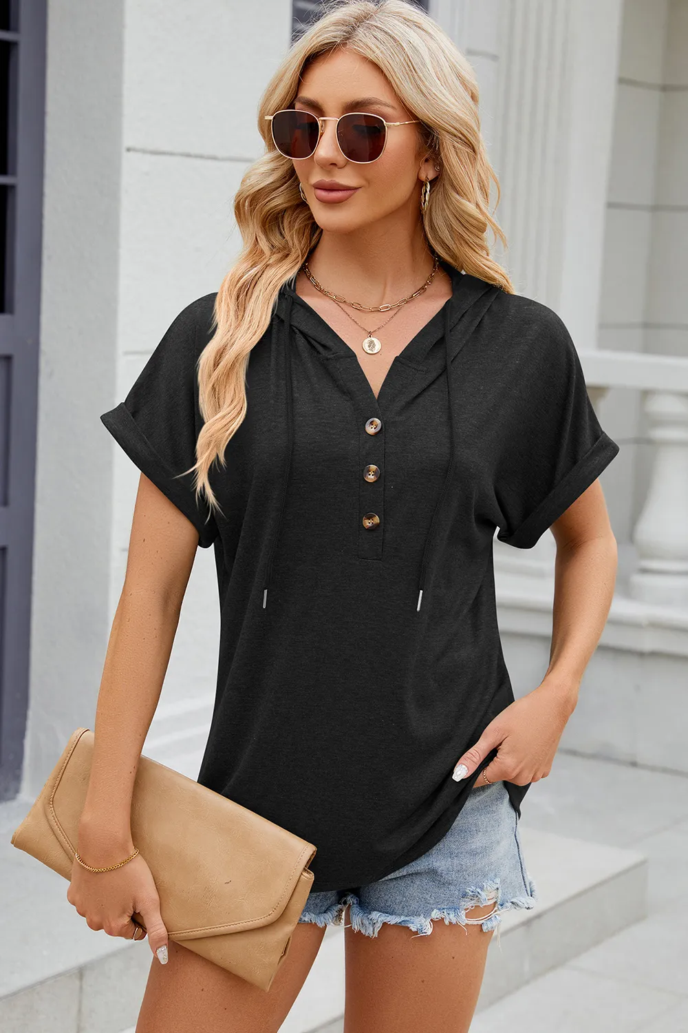Hooded Short Sleeve T-Shirt, image 28